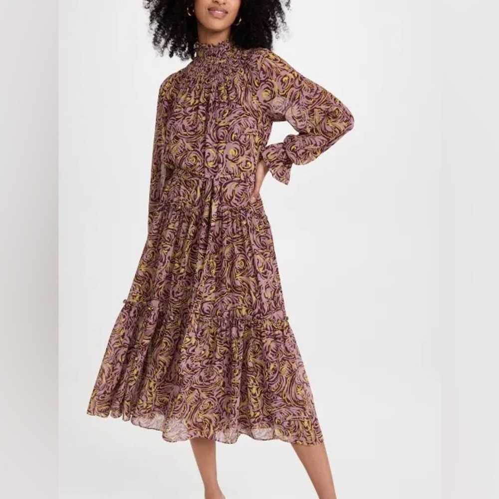 Cinq À Cept Amari Rose Long Sleeve Chiffon Midi Dress